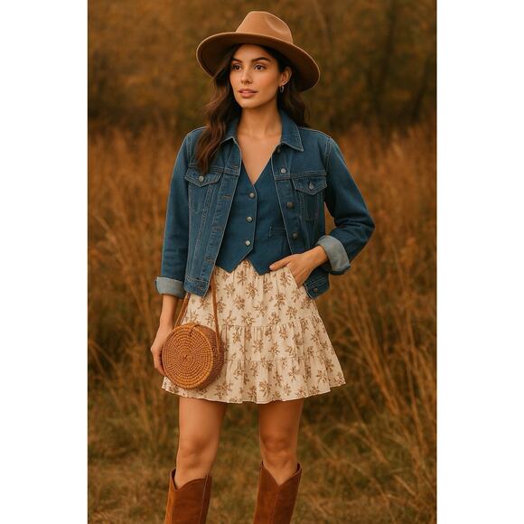 Vintage Denim Vest Sleeveless Button Front Boho Western Y2K Grunge Size Medium - Picture 2 of 12